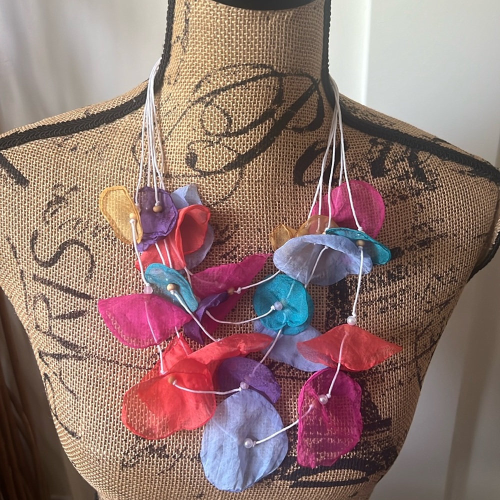 Layered Sheer Multi Colored Fliral Necklace